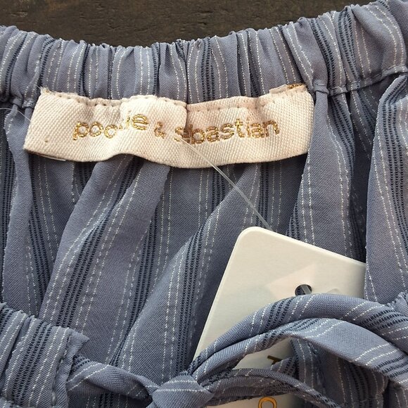 Pookie & Sebastian Blue Stripe Peasant Blouse Long Sleeve Tie Neck Elastic Cuffs - Picture 8 of 10